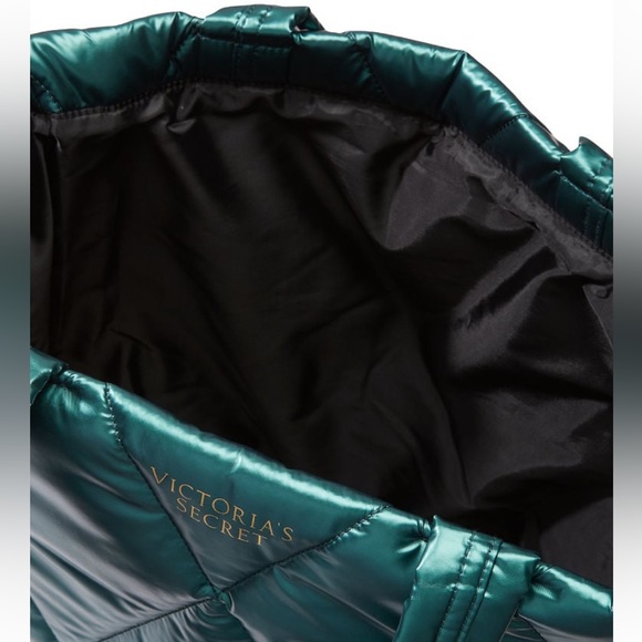 NWT Victoria’s Secret Puffer Tote. Dark Teal color with gold VS script logo. - Picture 4 of 14